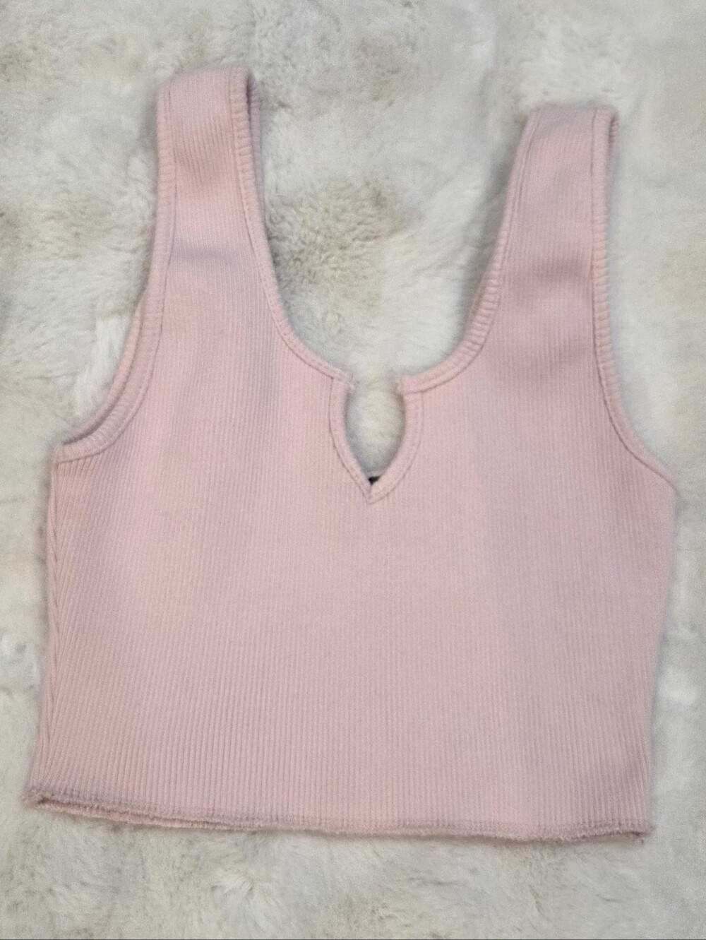 Cotton Candy LA Women's Pink Ribbed V-Neck Crop Tank Top